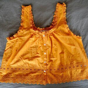 Madewell Embroidered Ruffle-Trim Tank Top — Pollen — Size L — NWT